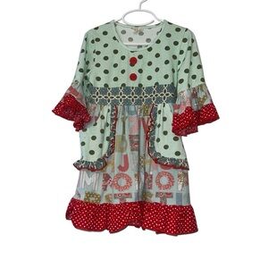 Tutu & Lulu Patchwork polka dot red green alphabet Dress 5-6T lg pockets